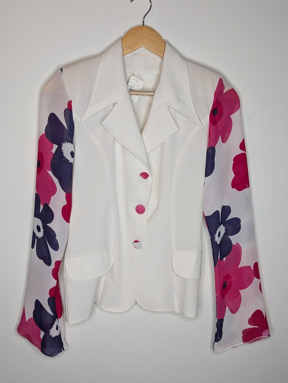 Floral-Sleeve Women's Blazer Jacket Y2K Does 70's Sheer Sleeves Small